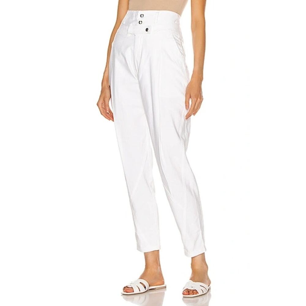 Frame Denim Twisted Pleated Cotton Tapered Cropped Pants White Size 26 NWT
